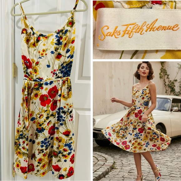 Saks Fifth Avenue Dresses & Skirts - Vintage 1960s Saks Fifth Avenue Silk Floral Dress Fit & Flare Poppy Print Sz XS